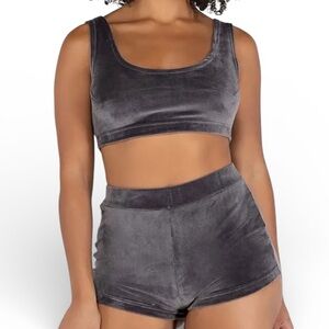 Roma Confidential Gray Velour Lounge Set Bra Top & Shorts XS